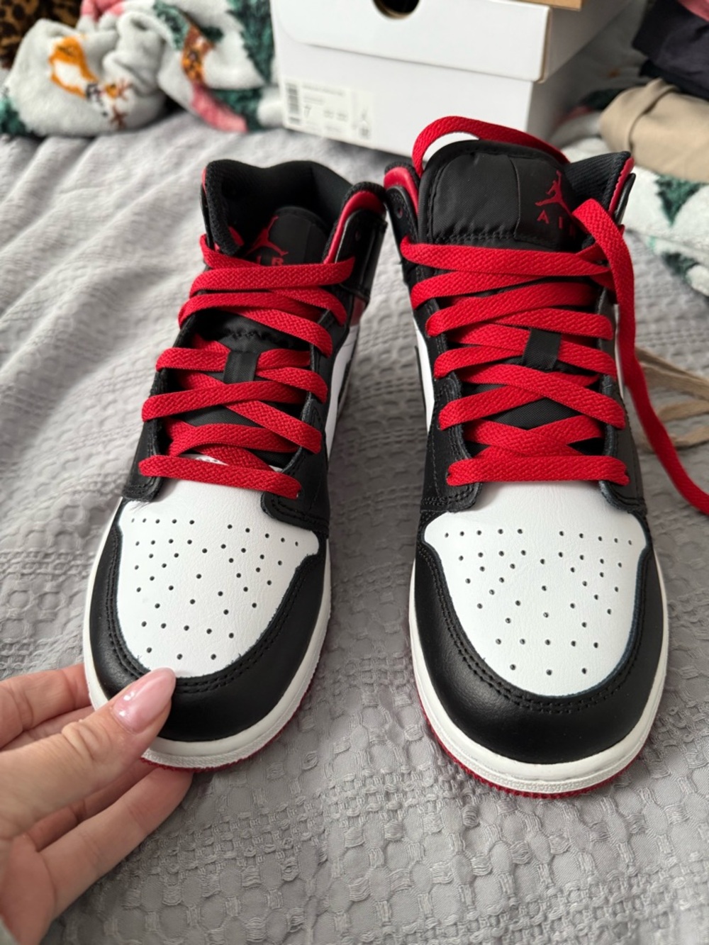Nike Air Jordan 1 Mid White Black Red Sneakers